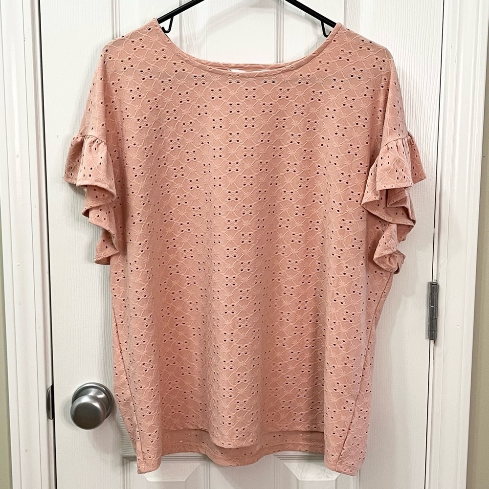 LC Lauren Conrad Pink Ruffle Sleeve Eyelet Top Women’s Size XL - Picture 2 of 8